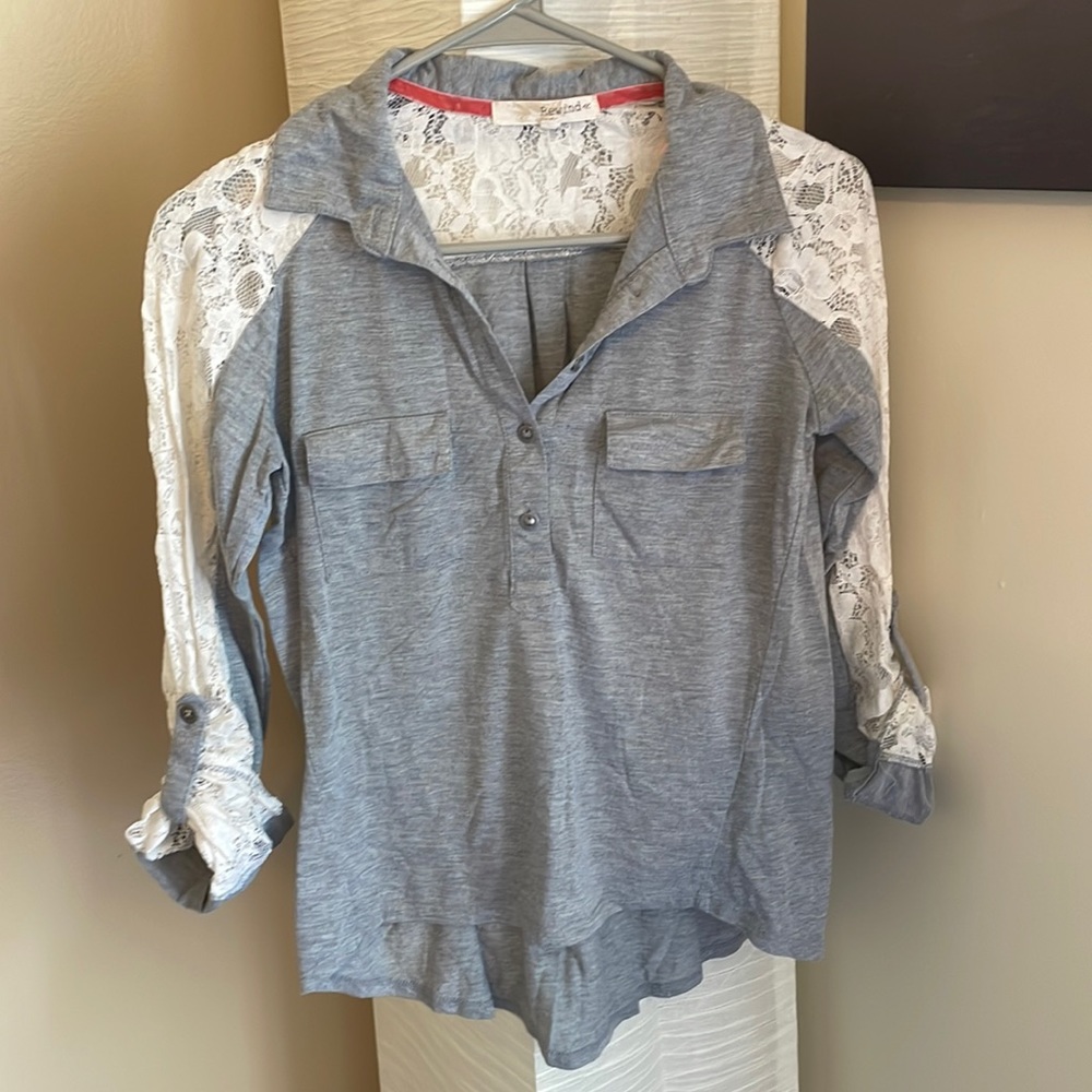 Rewind Lace Button Up Long Sleeve Shirt